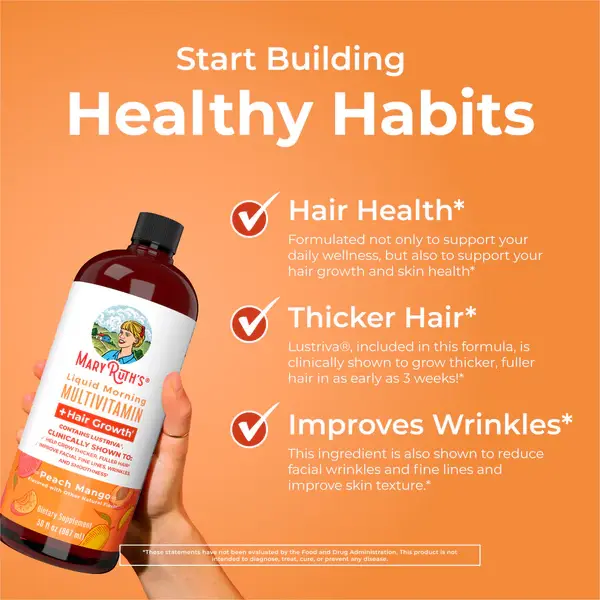 Morning Multivitamin +Hair Growth Liquid, Peach Mango - 4.webp