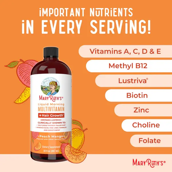Morning Multivitamin +Hair Growth Liquid, Peach Mango - 5.webp