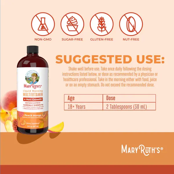 Morning Multivitamin +Hair Growth Liquid, Peach Mango - 6.webp