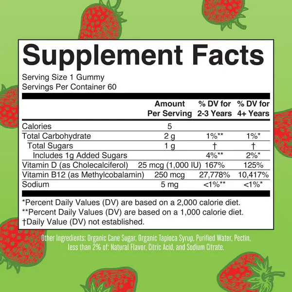 Vitamin D3+B12 Gummies, Strawberry - 2.webp