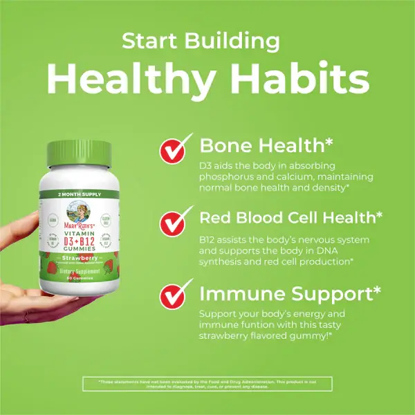 Vitamin D3+B12 Gummies, Strawberry - 3.webp