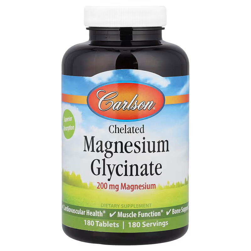 Carlson Magnesium Glycinate, Chelated  200 mg, 180 Tablets 
