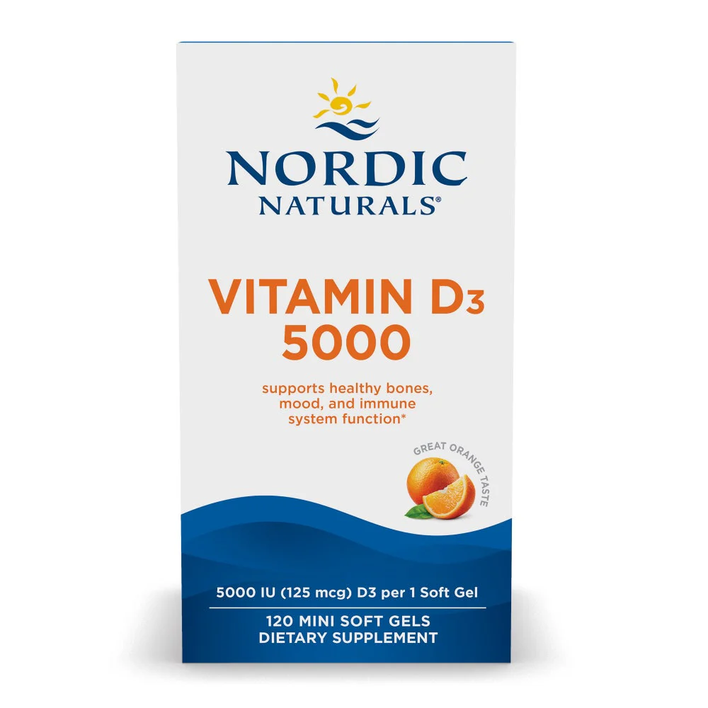 Nordic Naturals, Vitamin D3 5000, Orange, 125 mcg (5,000 IU), 120 Mini Soft Gels