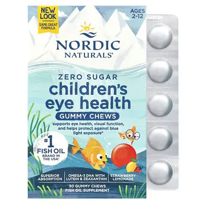 Nordic Naturals, Children's Eye Health Gummies, Zero Sugar, Ages 2-12, Strawberry Lemonade