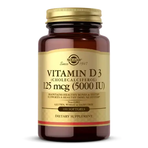 Solgar, Vitamin D3 (Cholecalciferol), 125 mcg (5,000 IU) - 100 SoftGels