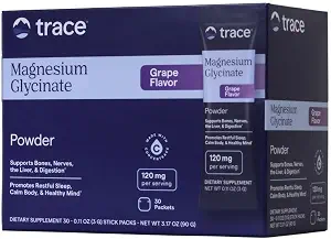 Trace, Magnesium Glycinate Powder, Grape, 30 Packets, 0.11 oz (3 g) Each