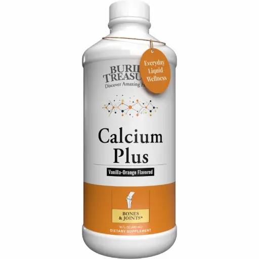 Buried Treasure Calcium Plus Liquid Supplement for Adults, 1,000 mg Calcium Citrate with Vitamin D3 and Trace Minerals, Vanilla Orange Flavor