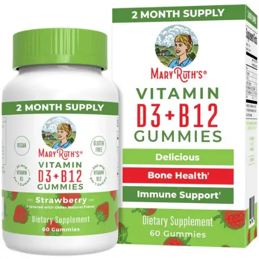MaryRuth's Organics Vitamin D3+B12 Gummies, Strawberry
