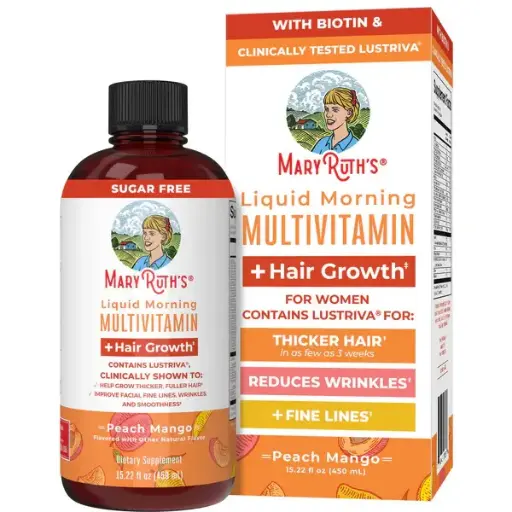 MaryRuth's Organics Morning Multivitamin +Hair Growth Liquid, Peach Mango