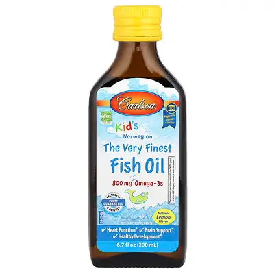 Carlson Kids The Very Finest Fish Oil (VFFO) Lemon 200 ml – Omega-3 DHA & EPA for Children